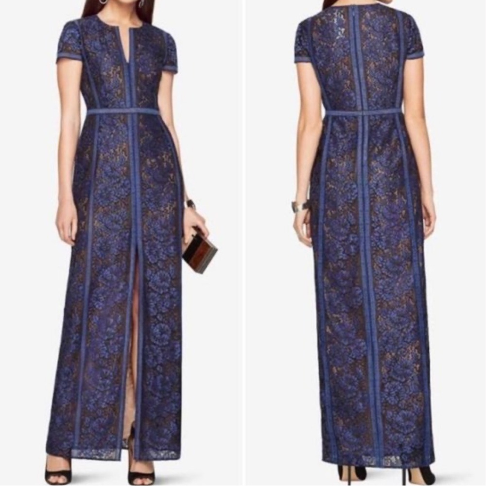 BCBG MAXAZRIA Cailean Short Sleeve Lace Dress Gown Cobalt Blue Size 4 NEW